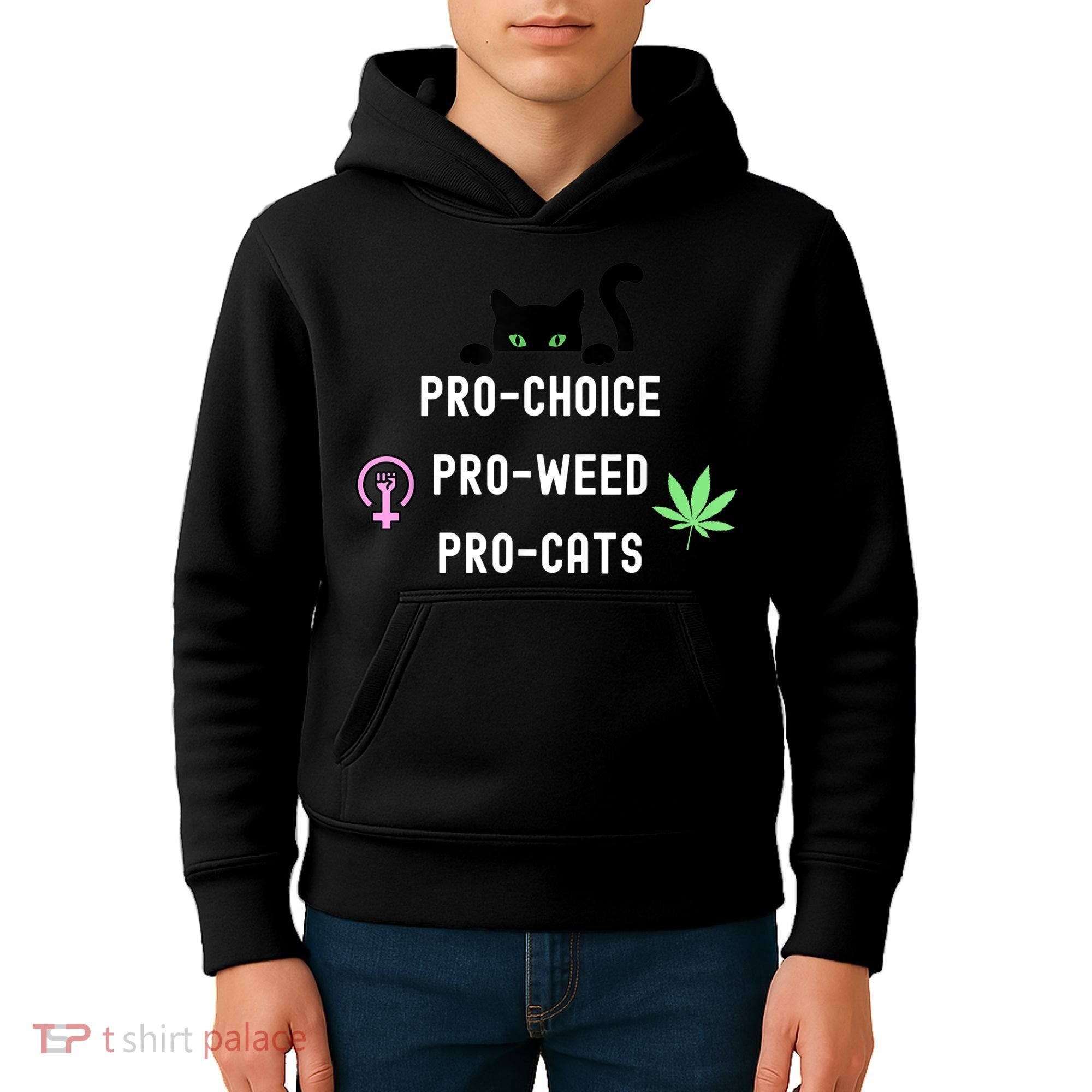 Feminism And 420 Funny Pro Choice Pro Cats Pro Weed Feminist Kids Hoodie