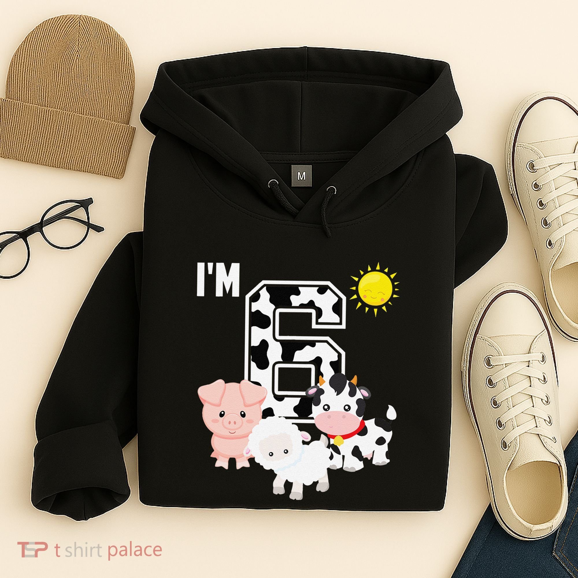 Farm Animals 6th Birthday 6 Year Old Birthday Party Hoodie