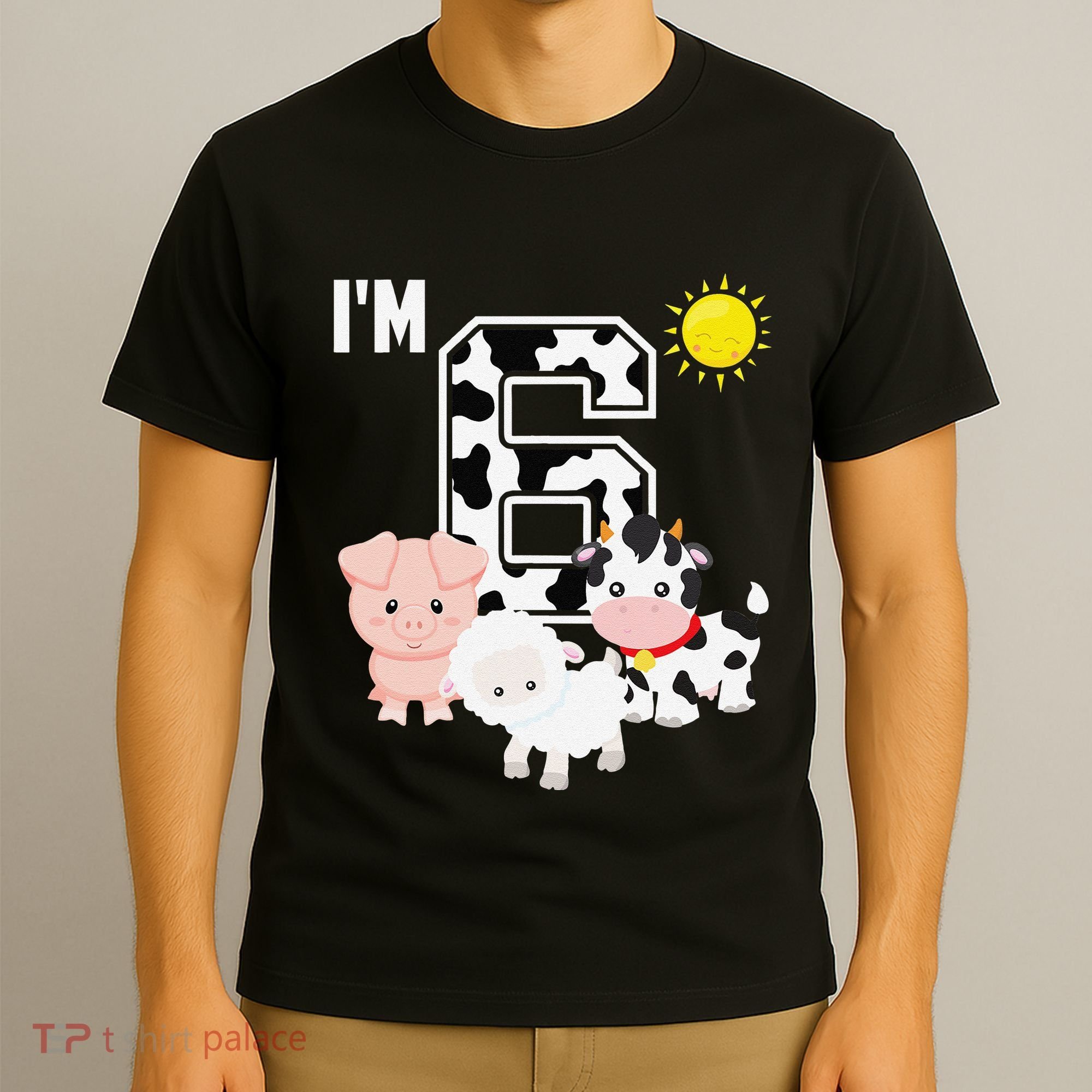 Farm Animals 6th Birthday 6 Year Old Birthday Party T-Shirt