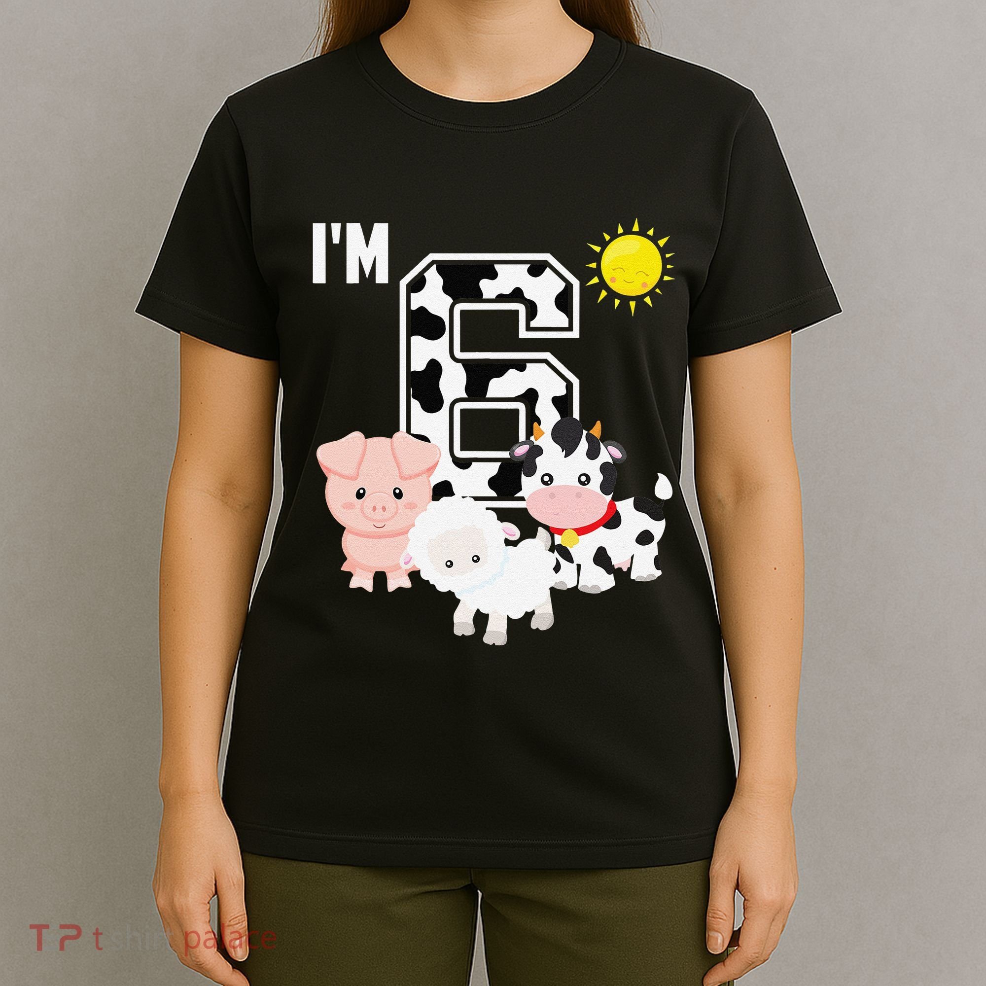 Farm Animals 6th Birthday 6 Year Old Birthday Party T-Shirt