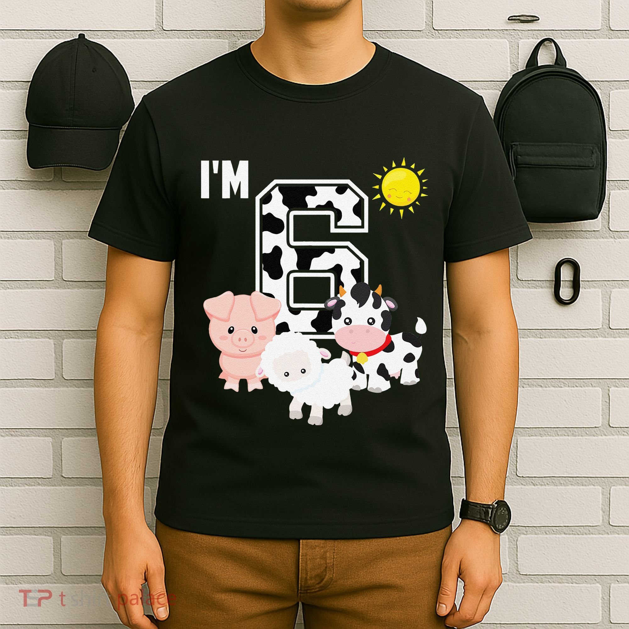 Farm Animals 6th Birthday 6 Year Old Birthday Party T-Shirt