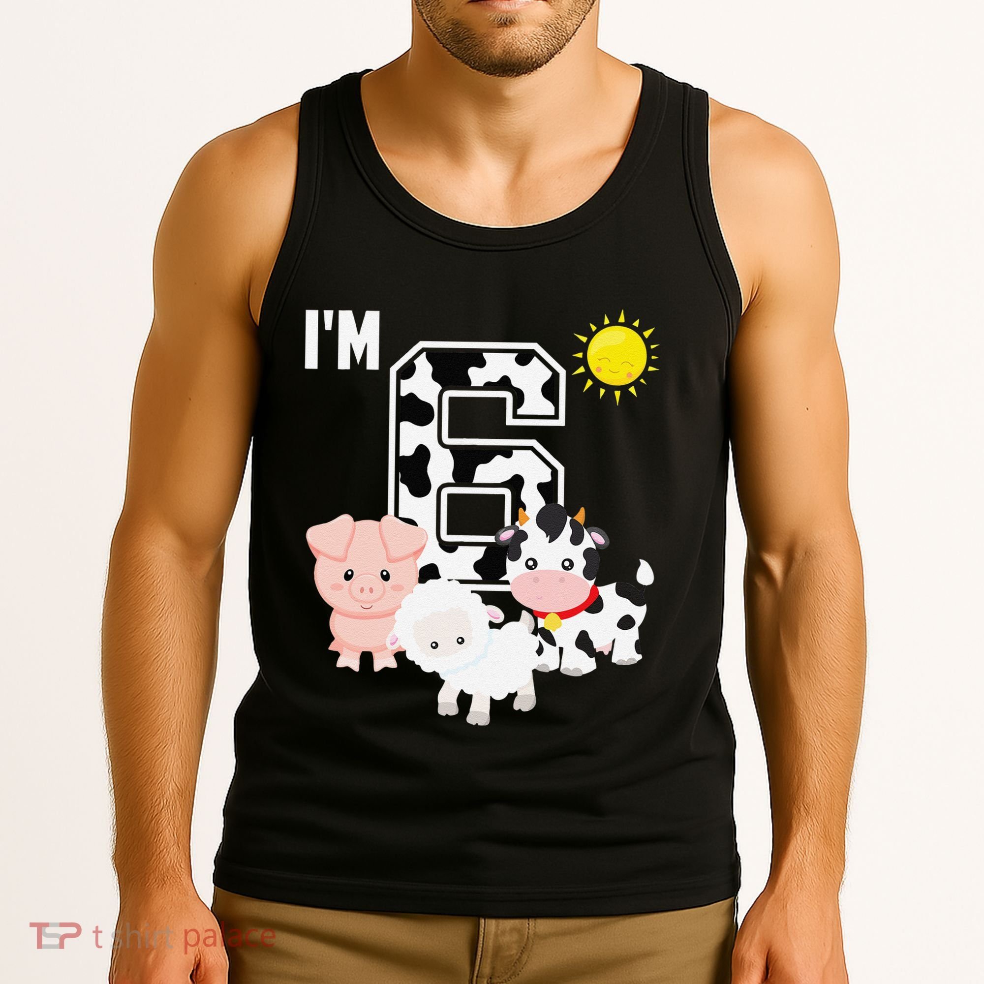 Farm Animals 6th Birthday 6 Year Old Birthday Party Tank Top