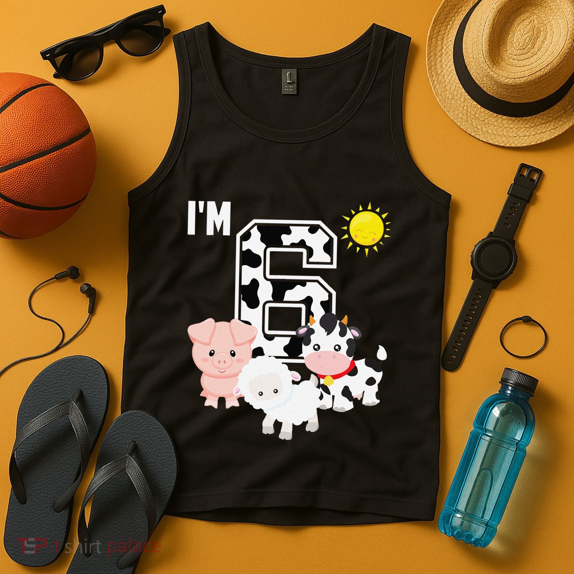 Farm Animals 6th Birthday 6 Year Old Birthday Party Tank Top