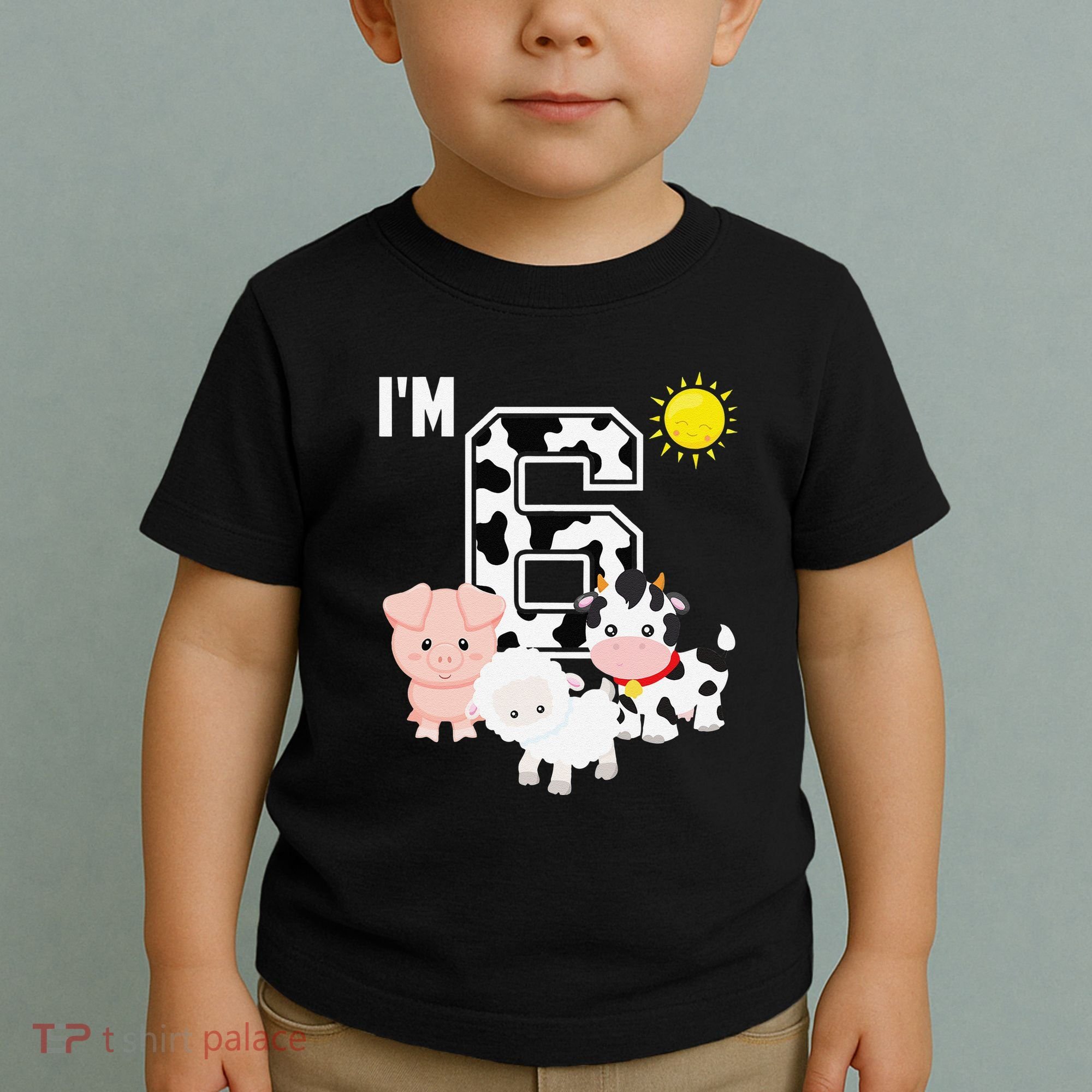 Farm Animals 6th Birthday 6 Year Old Birthday Party Toddler T-Shirt