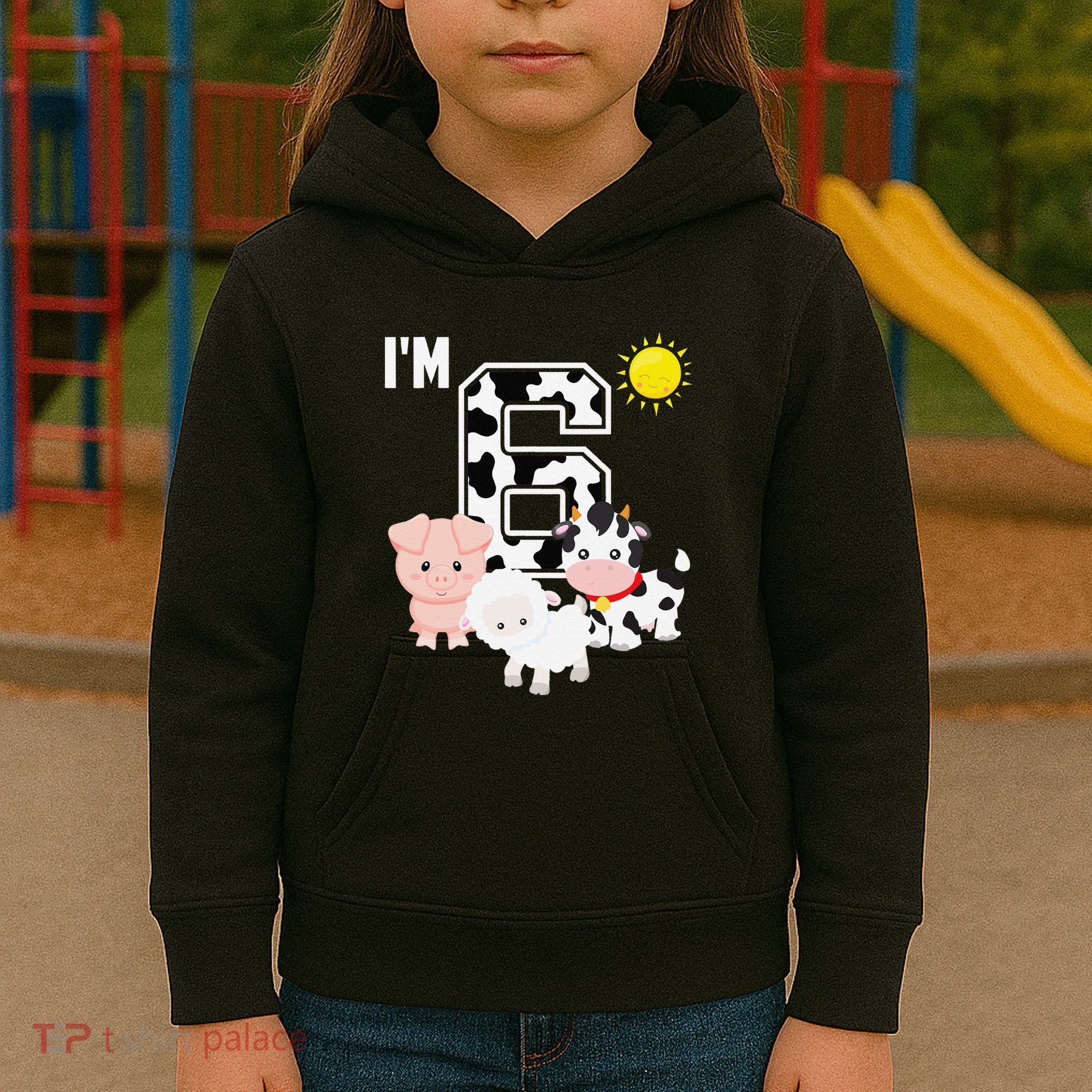 Farm Animals 6th Birthday 6 Year Old Birthday Party Kids Hoodie