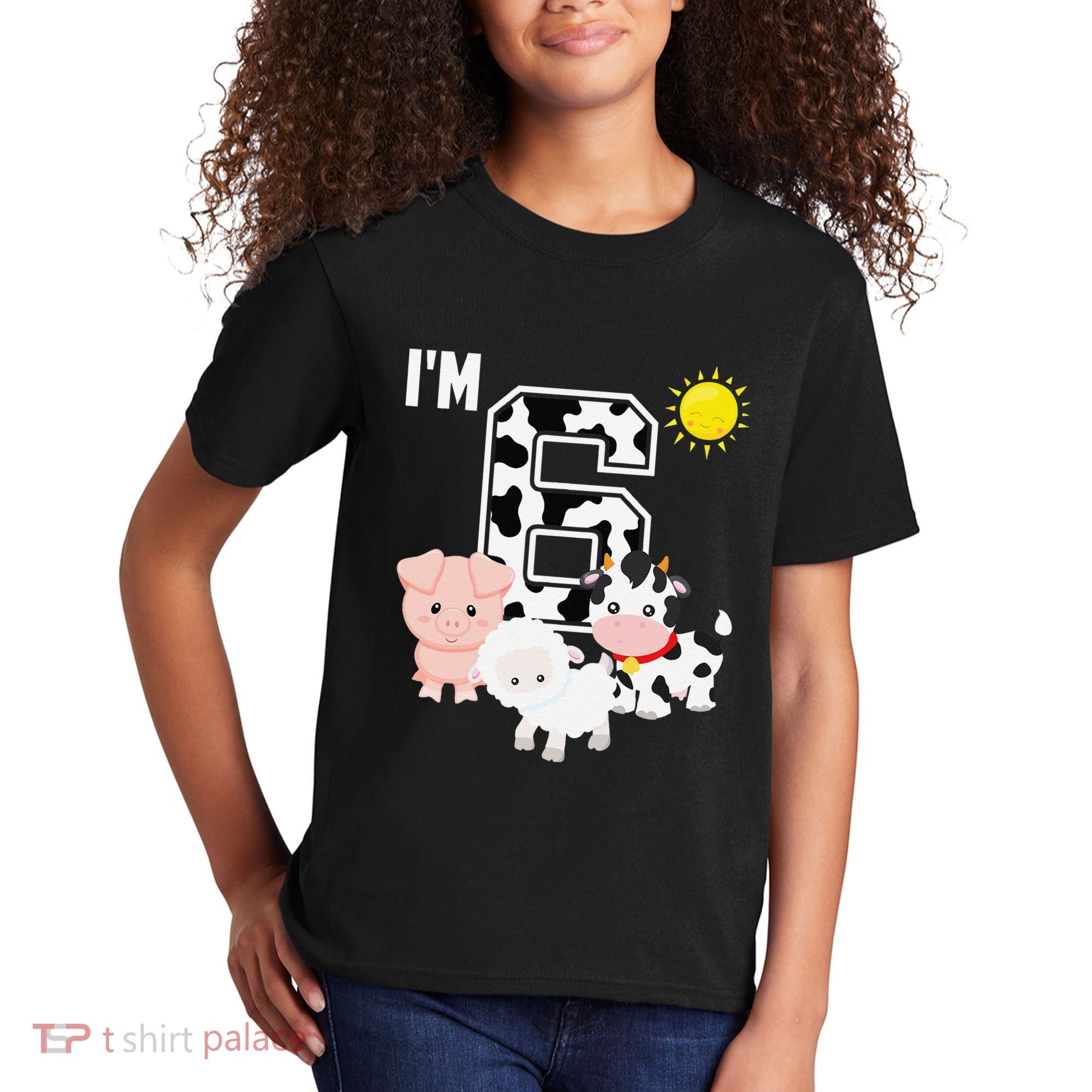 Farm Animals 6th Birthday 6 Year Old Birthday Party Kids T-Shirt