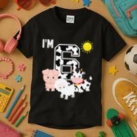 Farm Animals 6th Birthday 6 Year Old Birthday Party Kids T-Shirt thumb 3
