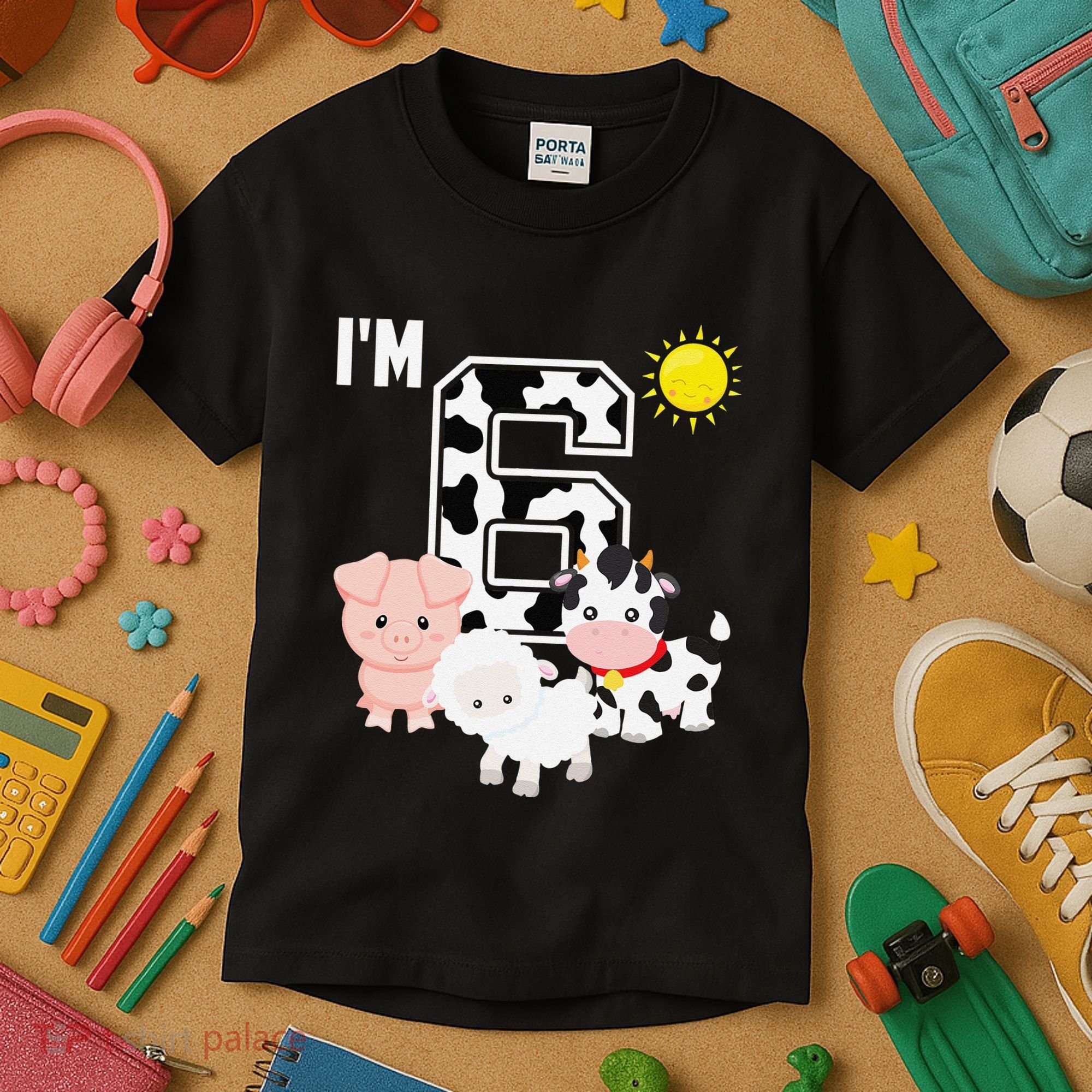 Farm Animals 6th Birthday 6 Year Old Birthday Party Kids T-Shirt