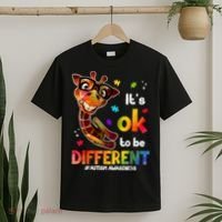 Funny Autism Awareness Its Ok To Be Different Giraffe T-Shirt thumb 2