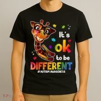 Funny Autism Awareness Its Ok To Be Different Giraffe T-Shirt thumb 3
