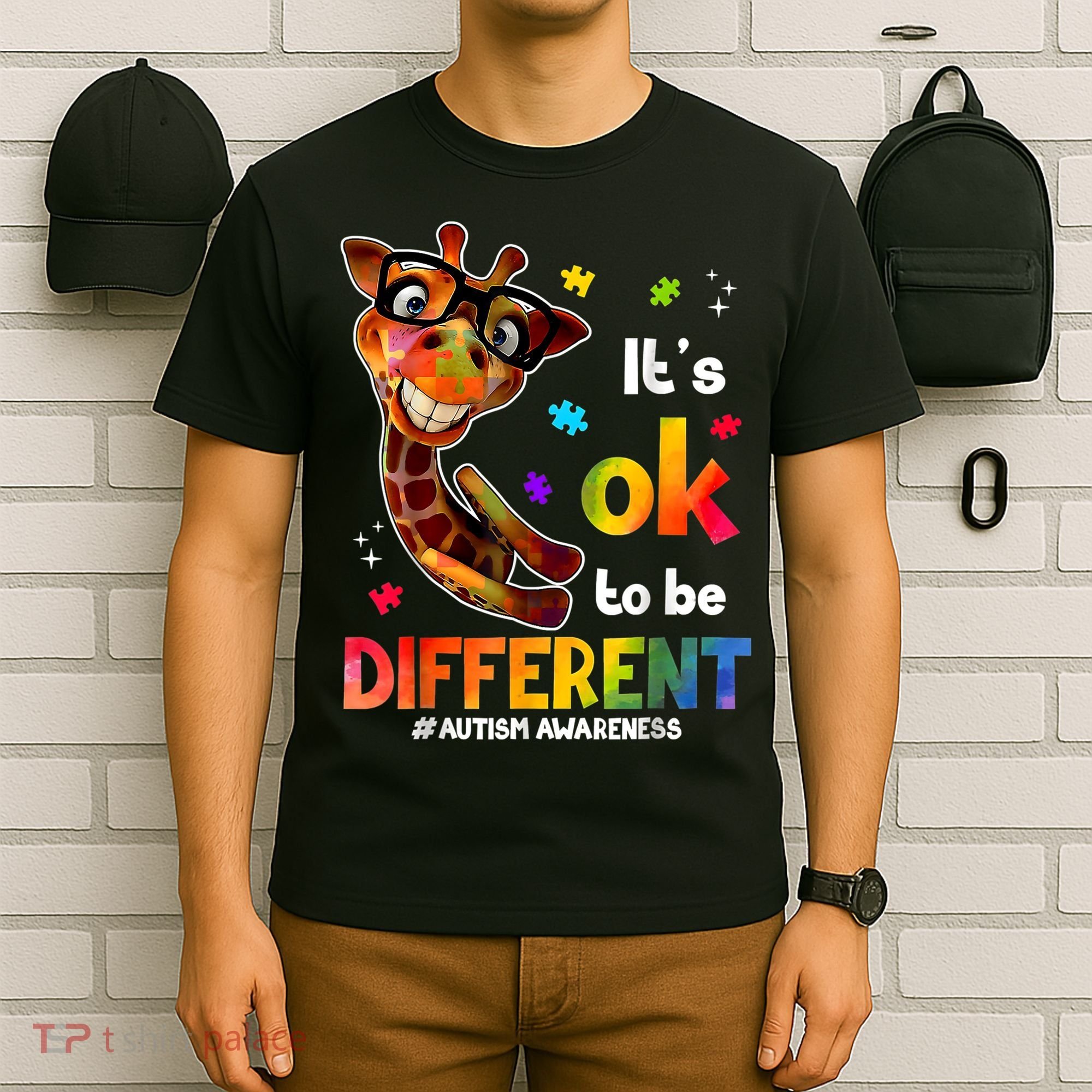 Funny Autism Awareness Its Ok To Be Different Giraffe T-Shirt