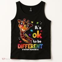 Funny Autism Awareness Its Ok To Be Different Giraffe Tank Top thumb 2