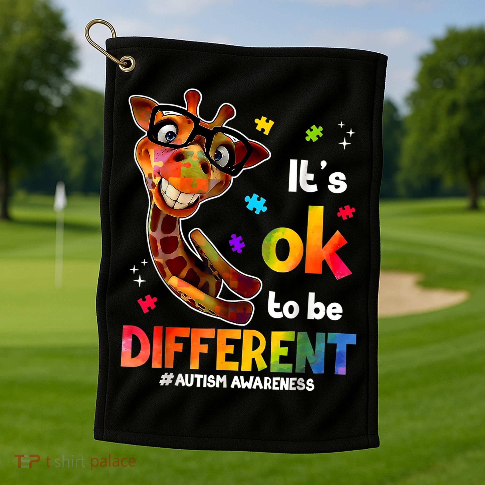Funny Autism Awareness Its Ok To Be Different Giraffe Golf Towel