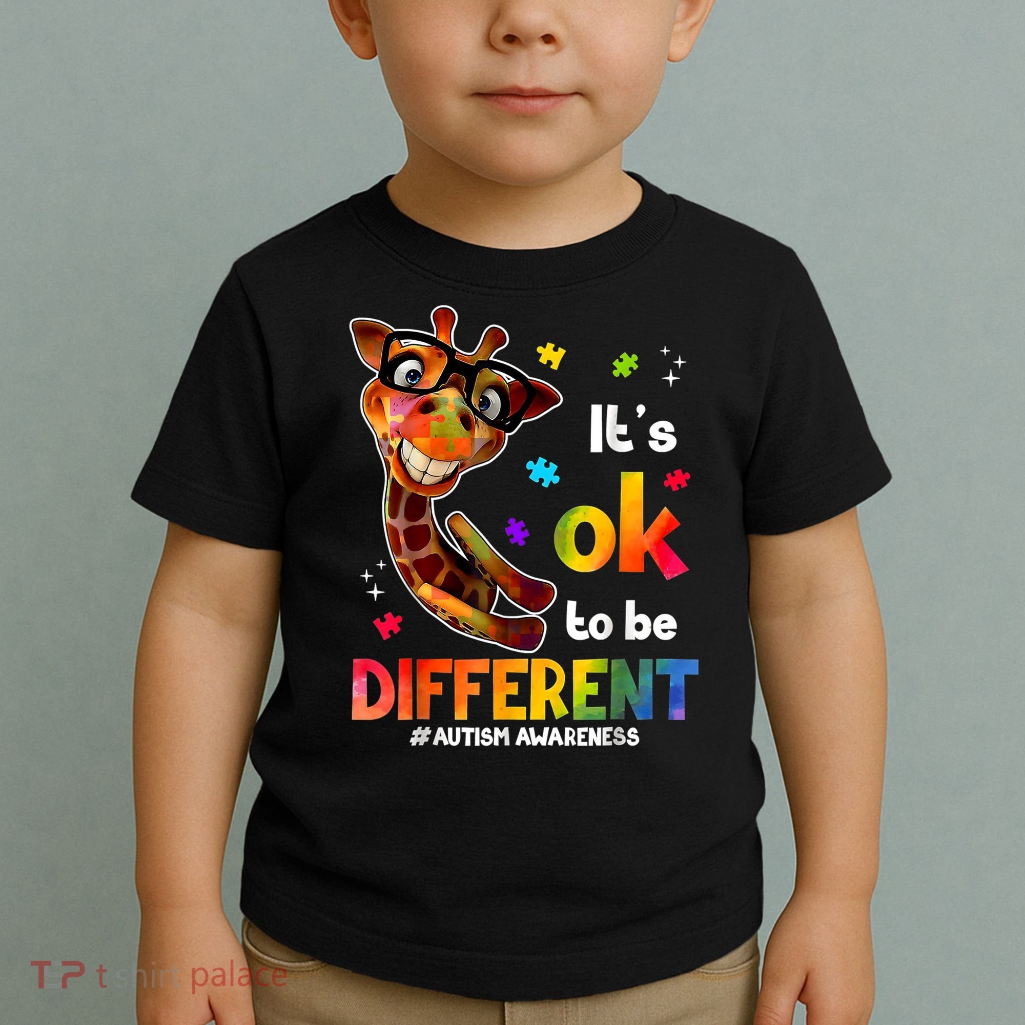 Funny Autism Awareness Its Ok To Be Different Giraffe Toddler T-Shirt
