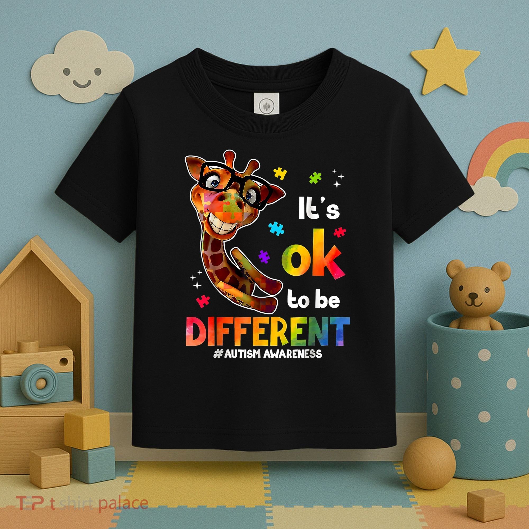 Funny Autism Awareness Its Ok To Be Different Giraffe Toddler T-Shirt
