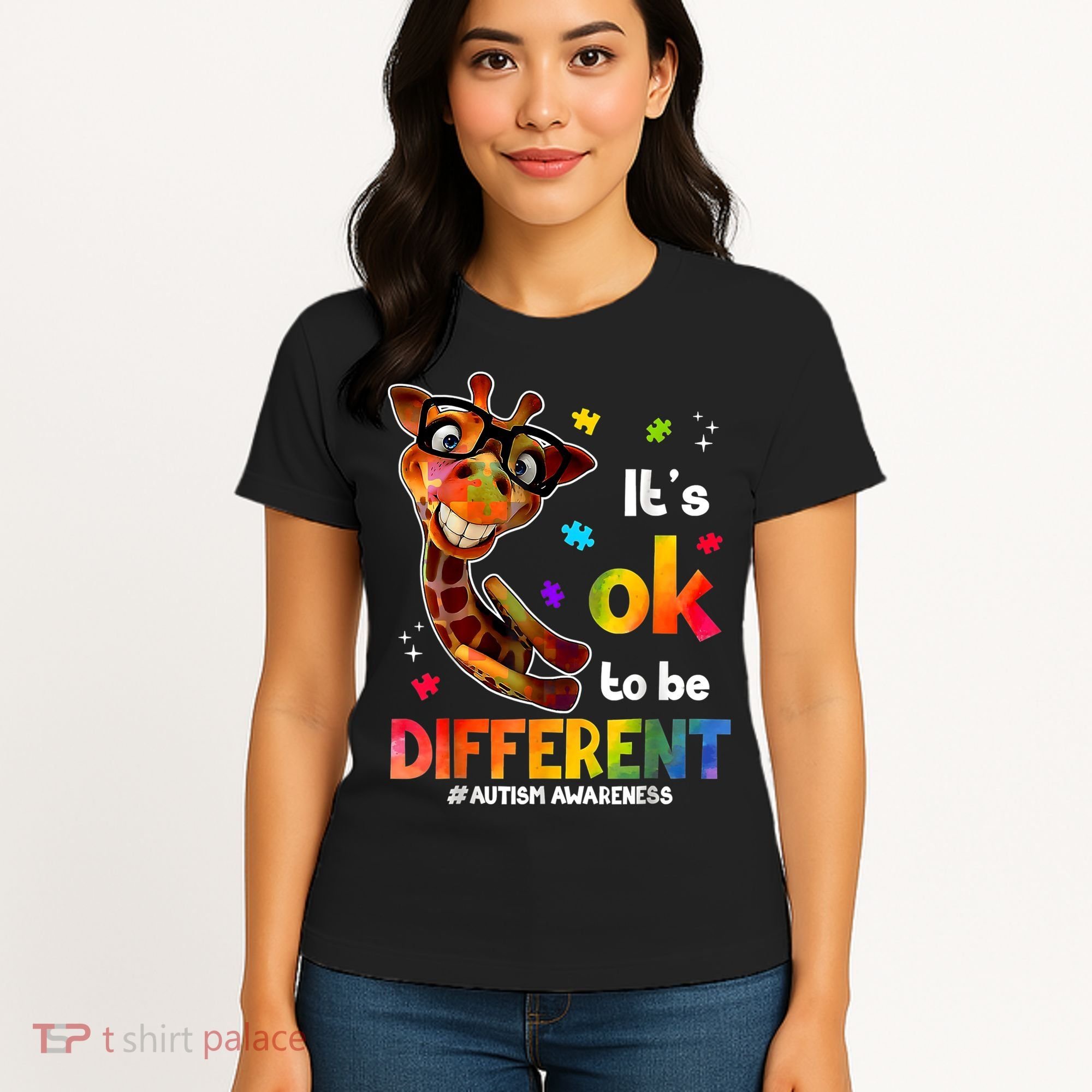 Funny Autism Awareness Its Ok To Be Different Giraffe Women's T-Shirt