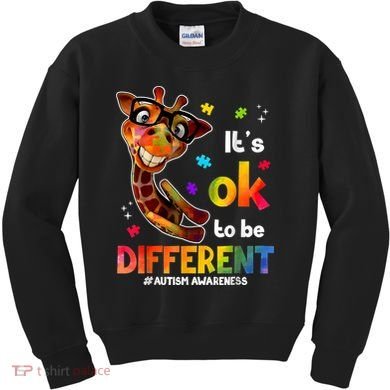 Funny Autism Awareness Its Ok To Be Different Giraffe Kids Sweatshirt