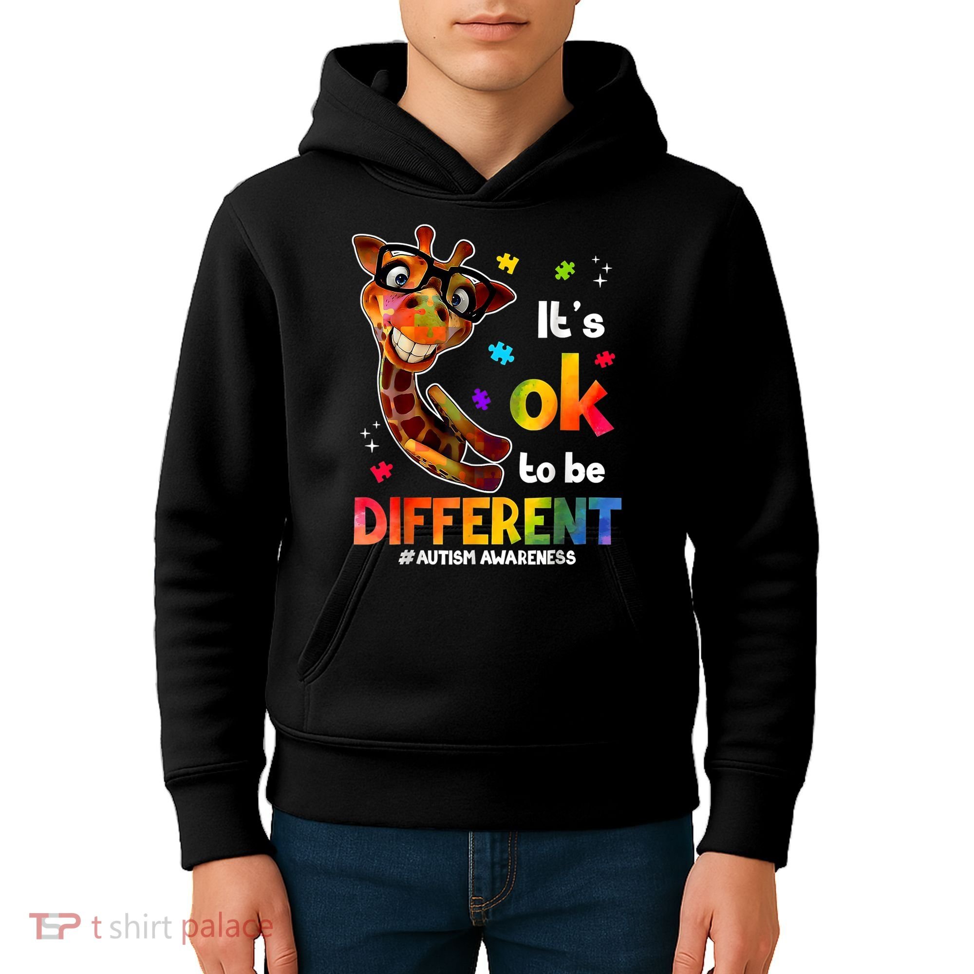 Funny Autism Awareness Its Ok To Be Different Giraffe Kids Hoodie