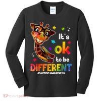 Funny Autism Awareness Its Ok To Be Different Giraffe Kids Long Sleeve Shirt thumb 0
