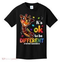 Funny Autism Awareness Its Ok To Be Different Giraffe Kids T-Shirt thumb 0