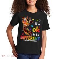 Funny Autism Awareness Its Ok To Be Different Giraffe Kids T-Shirt thumb 2