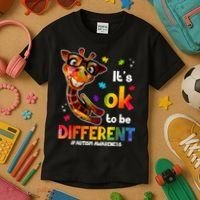 Funny Autism Awareness Its Ok To Be Different Giraffe Kids T-Shirt thumb 3