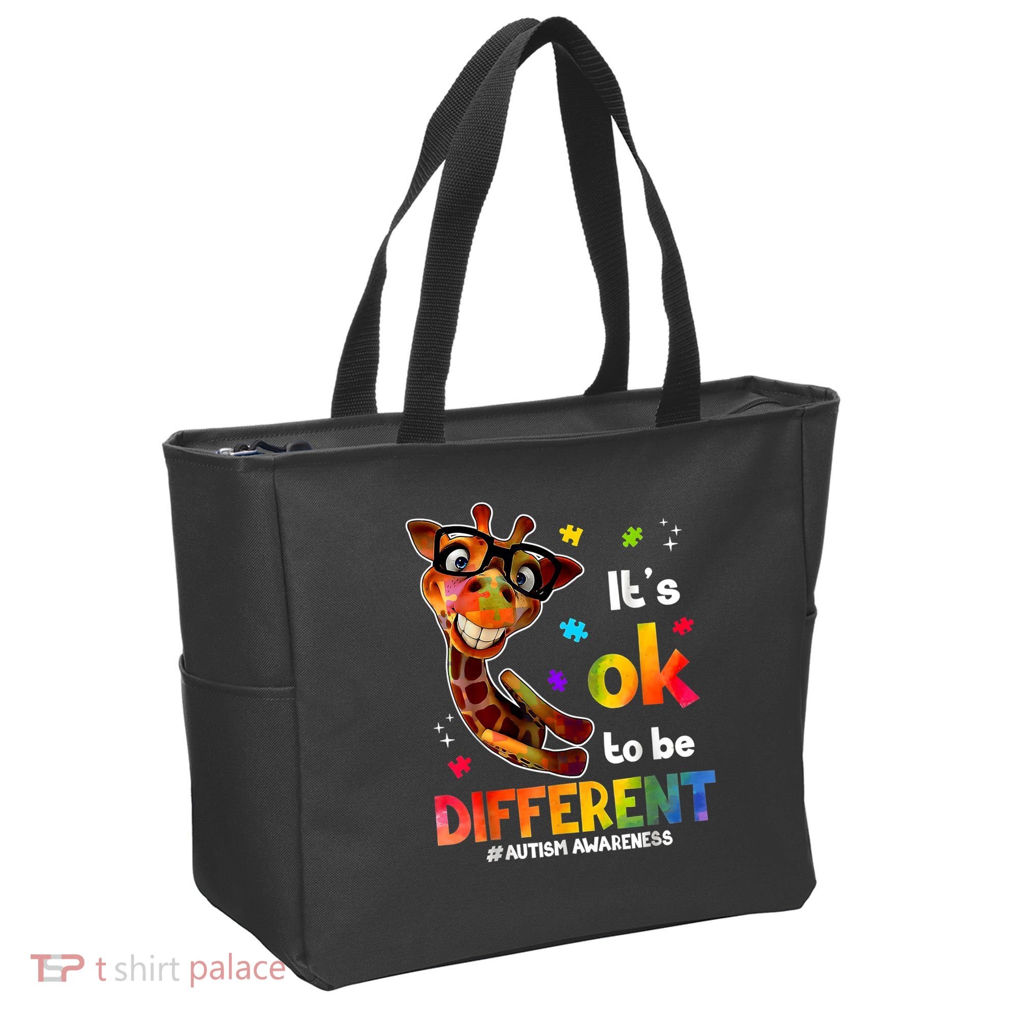 Funny Autism Awareness Its Ok To Be Different Giraffe Tote Bag
