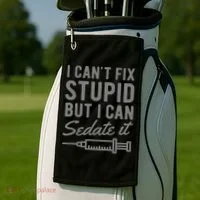 Funny Anesthesiologist Anesthesia Gift Fix Stupid Golf Towel thumb 2