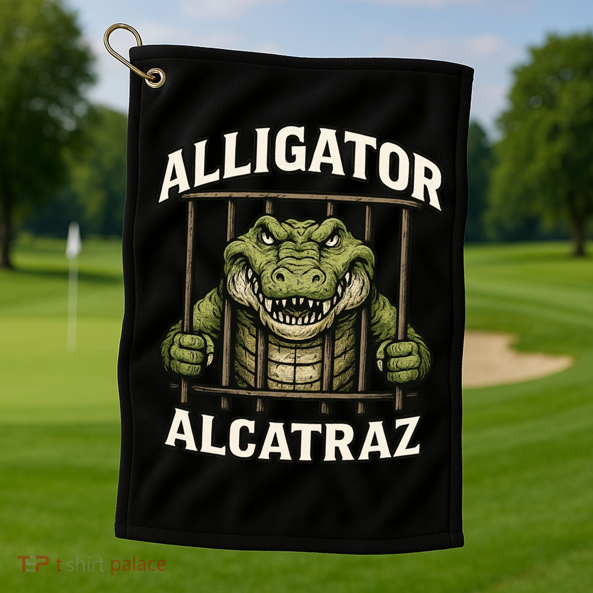 Funny Alligator Alcatraz Jail Prison Gator Golf Towel