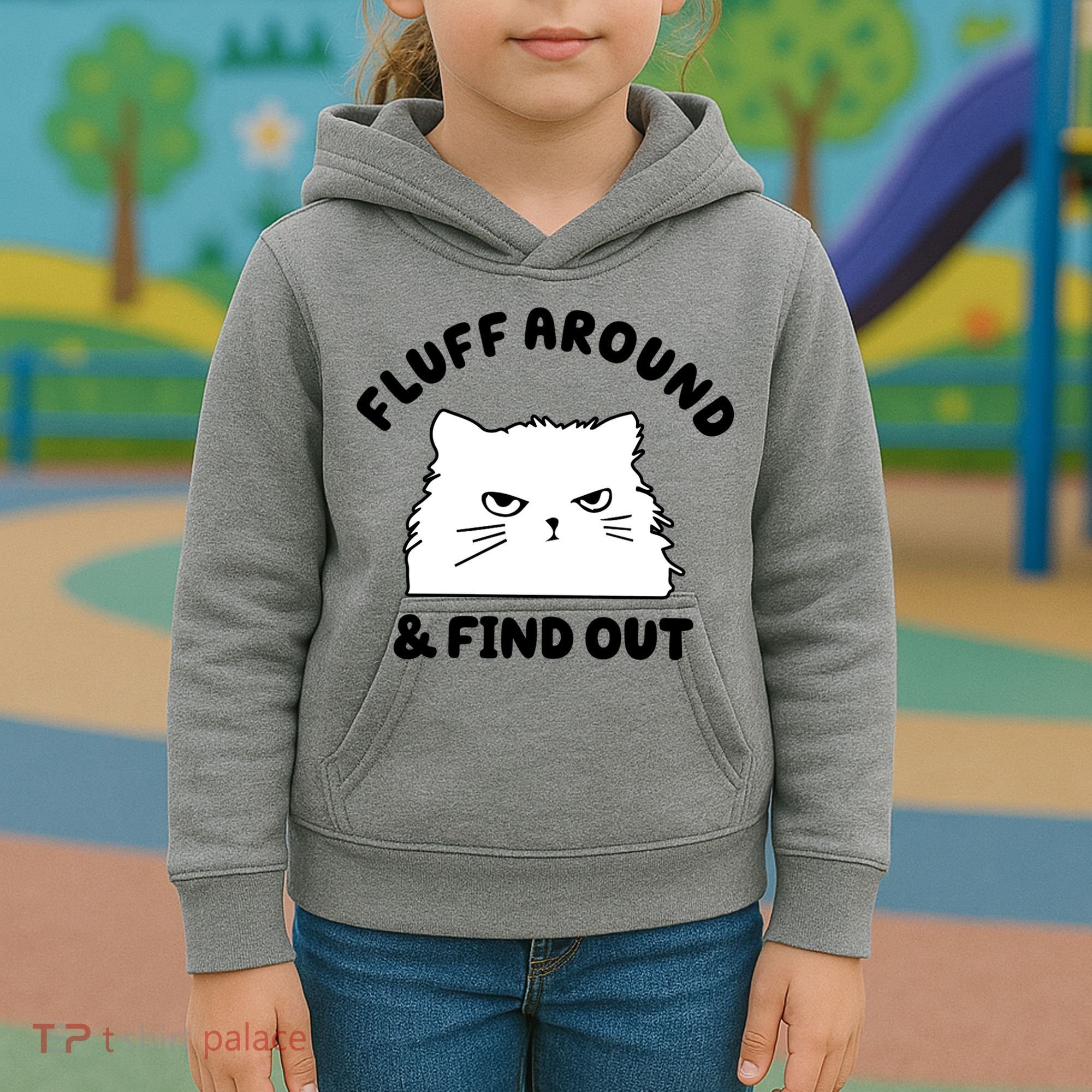 Fluff Around And Find Out Funny Angry Cat Kids Hoodie