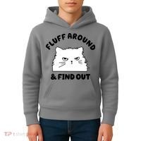 Fluff Around And Find Out Funny Angry Cat Kids Hoodie thumb 4