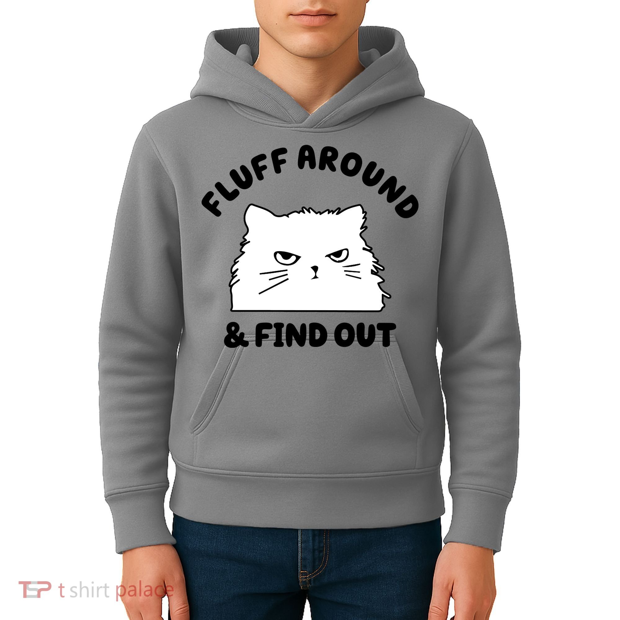 Fluff Around And Find Out Funny Angry Cat Kids Hoodie