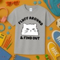 Fluff Around And Find Out Funny Angry Cat Kids T-Shirt thumb 3