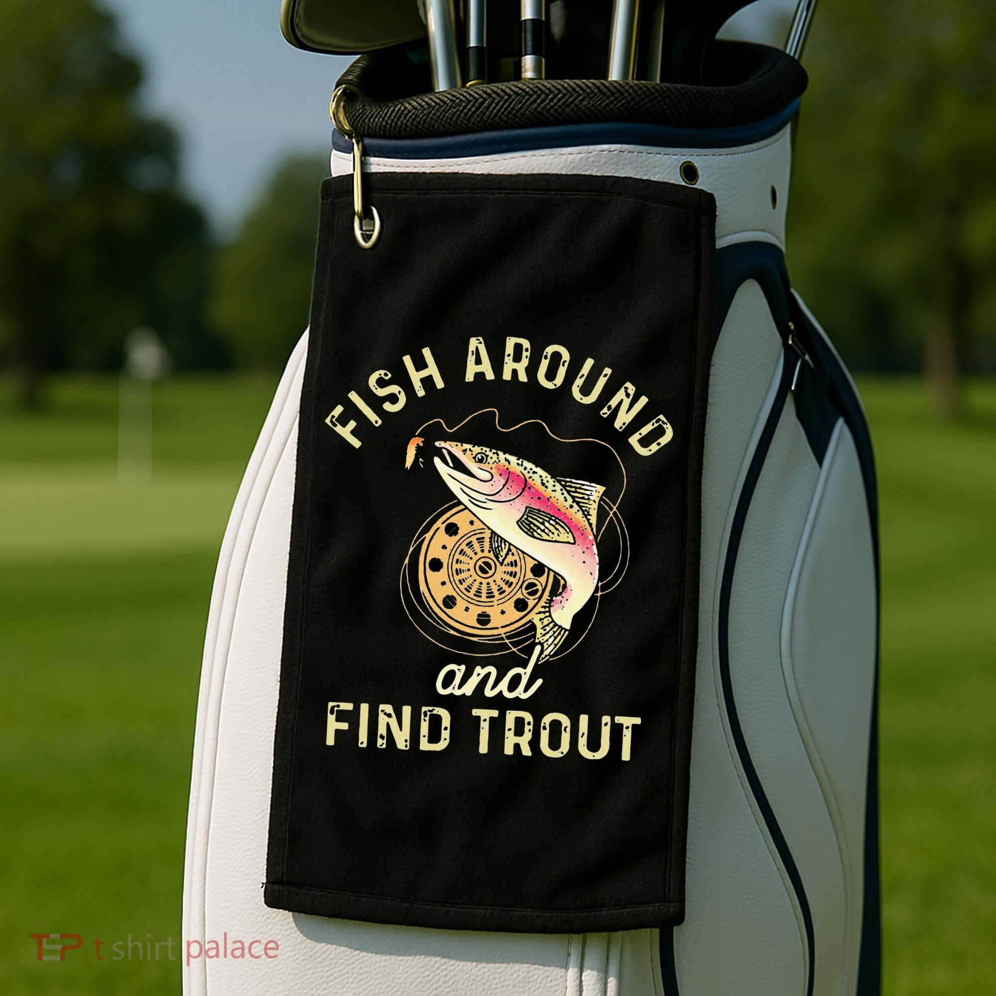 Fish Around And Find Trout Funny Fishing Golf Towel