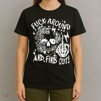 Fuck Around And Find Out Snarky Adult Humor Floral Skull Skeleton T-Shirt thumb 4