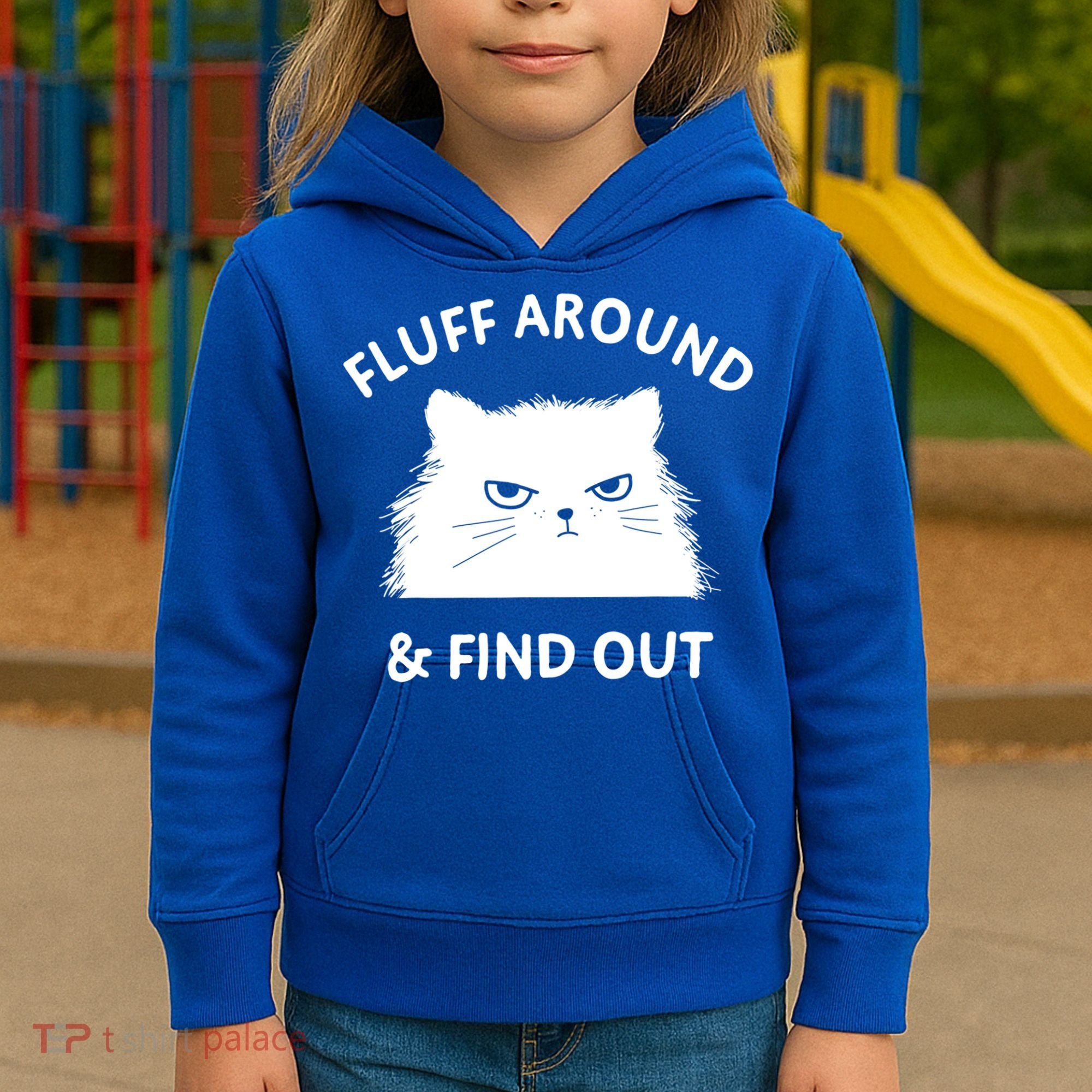 Fluff Around And Find Out Funny Cat Adult Humor Cool Gift Kids Hoodie