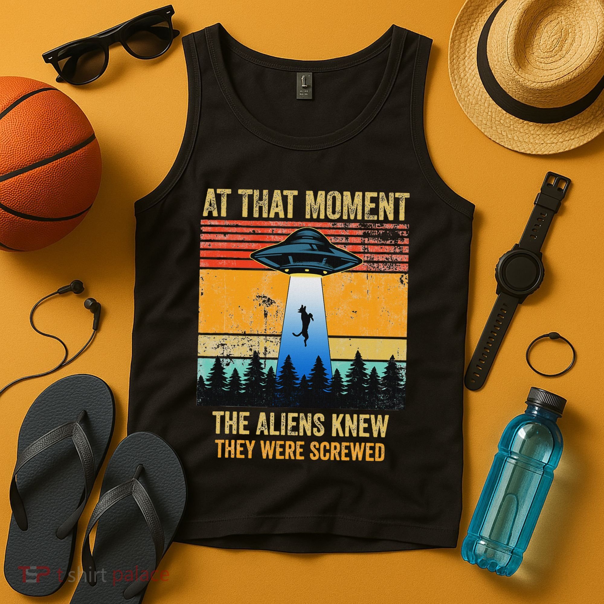 Funny Alien Abduction Malinois Dutch Shepherd Ufo Uap Dog Tank Top