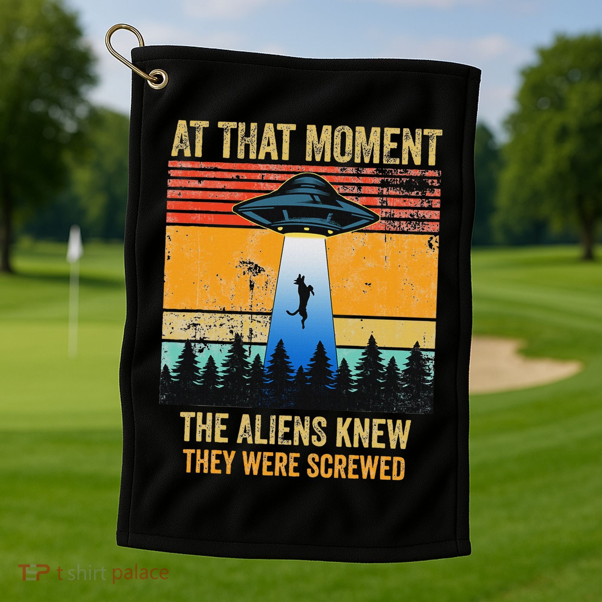 Funny Alien Abduction Malinois Dutch Shepherd Ufo Uap Dog Golf Towel
