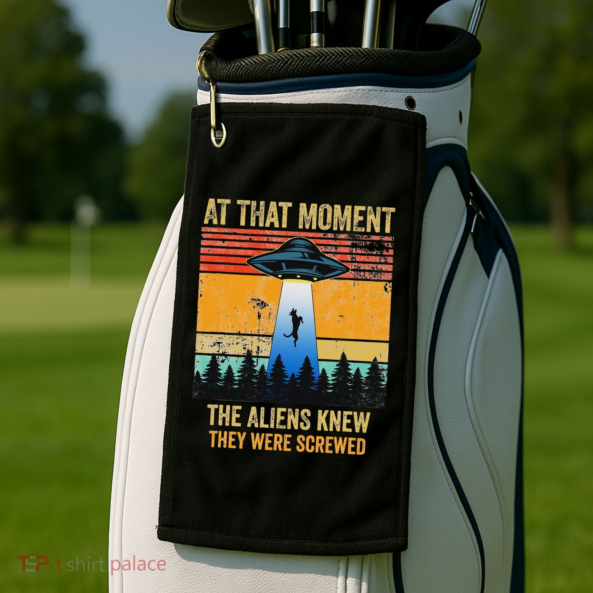 Funny Alien Abduction Malinois Dutch Shepherd Ufo Uap Dog Golf Towel