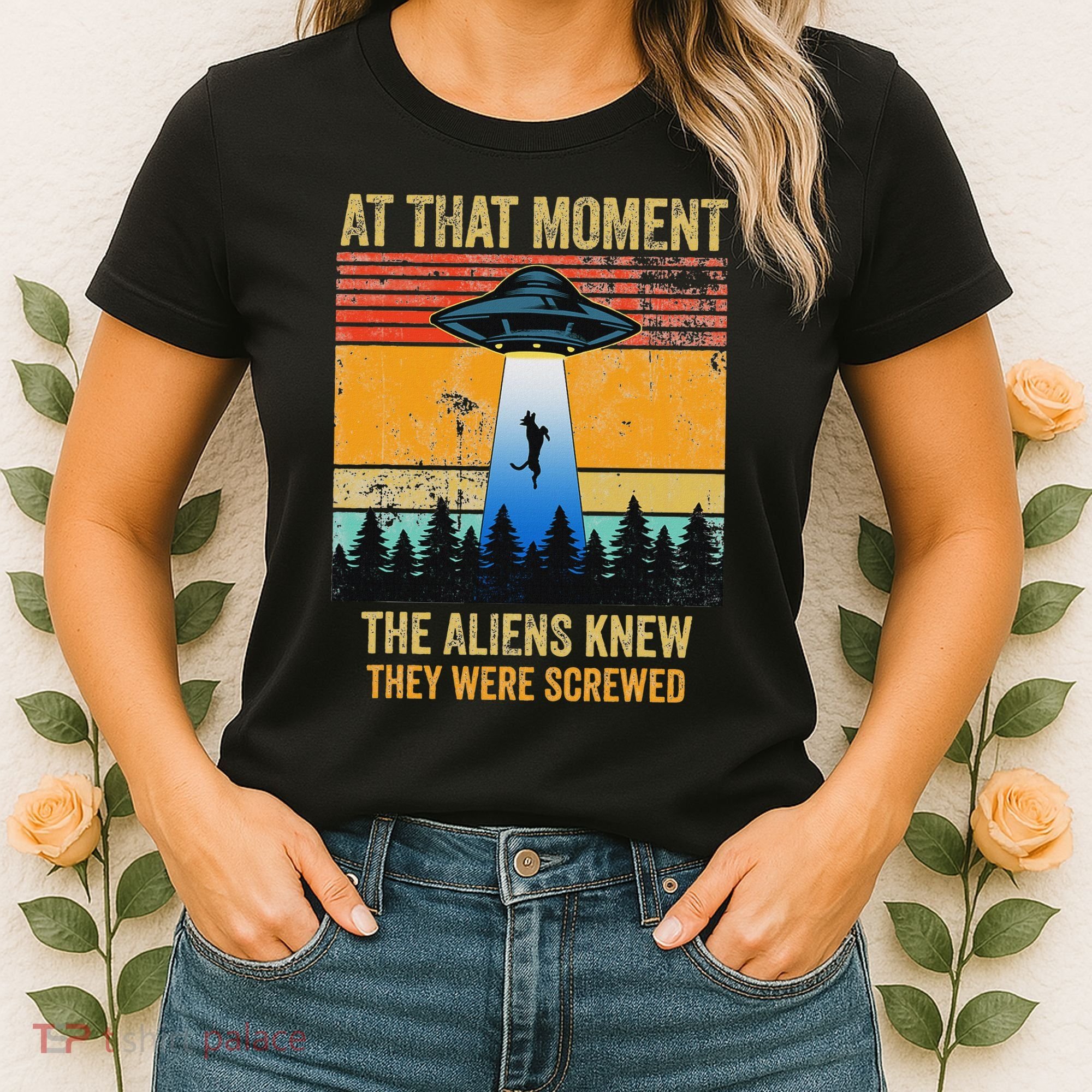 Funny Alien Abduction Malinois Dutch Shepherd Ufo Uap Dog Women's T-Shirt
