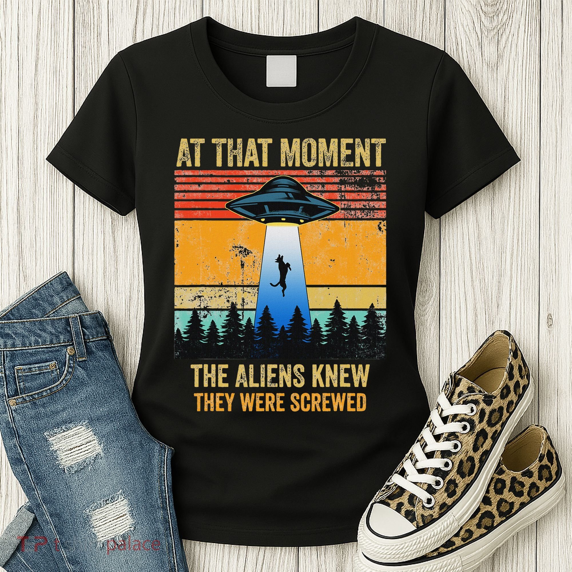 Funny Alien Abduction Malinois Dutch Shepherd Ufo Uap Dog Women's T-Shirt