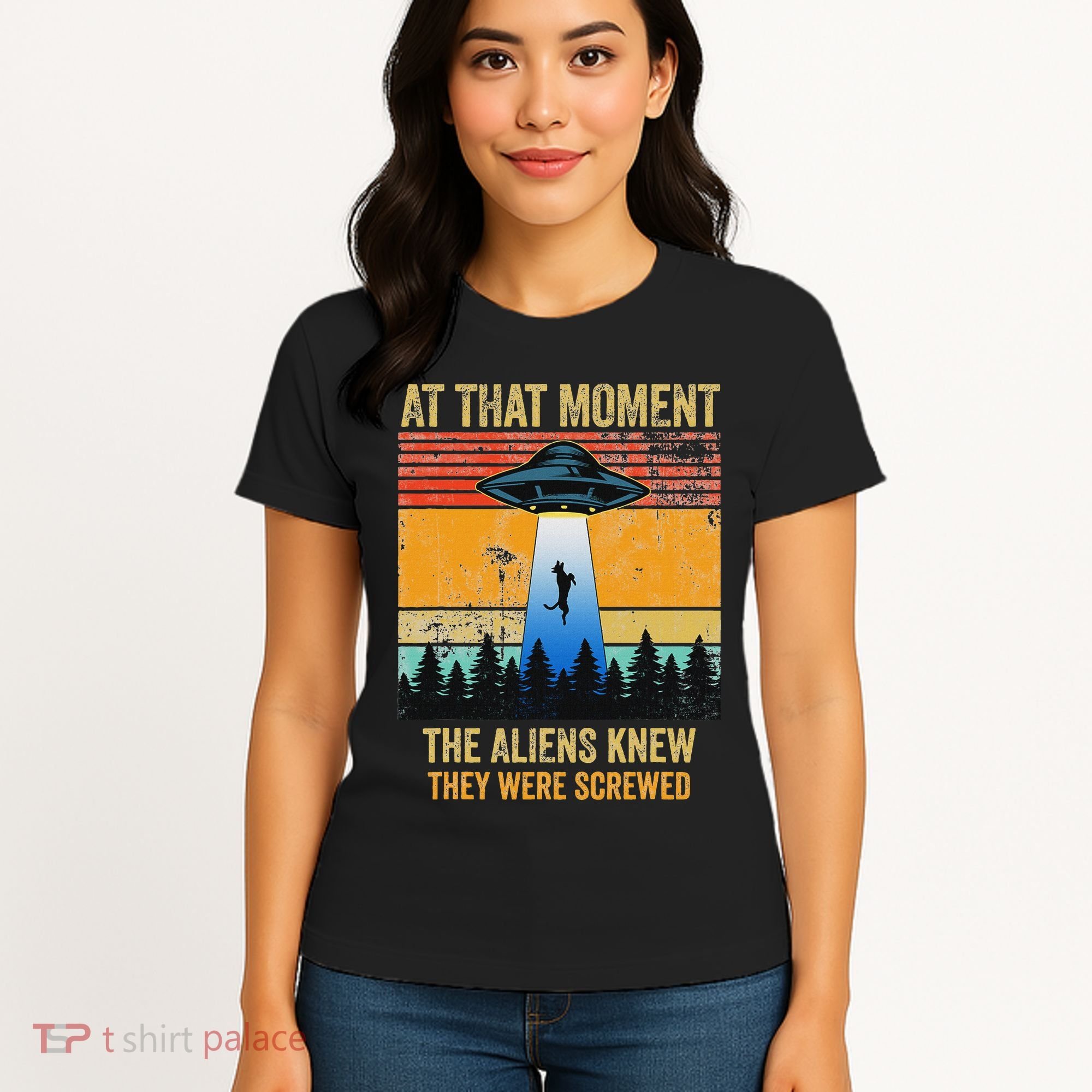 Funny Alien Abduction Malinois Dutch Shepherd Ufo Uap Dog Women's T-Shirt