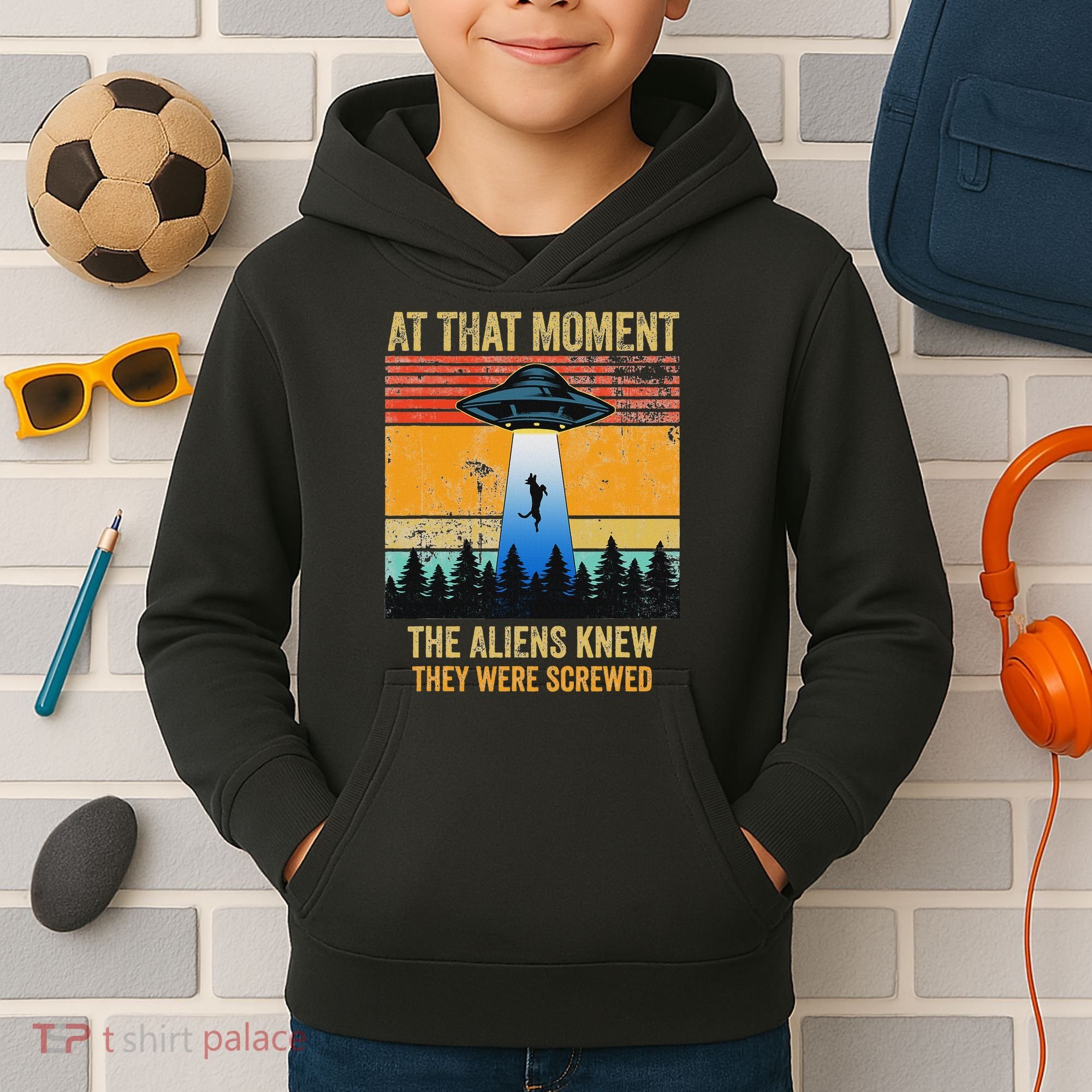 Funny Alien Abduction Malinois Dutch Shepherd Ufo Uap Dog Kids Hoodie