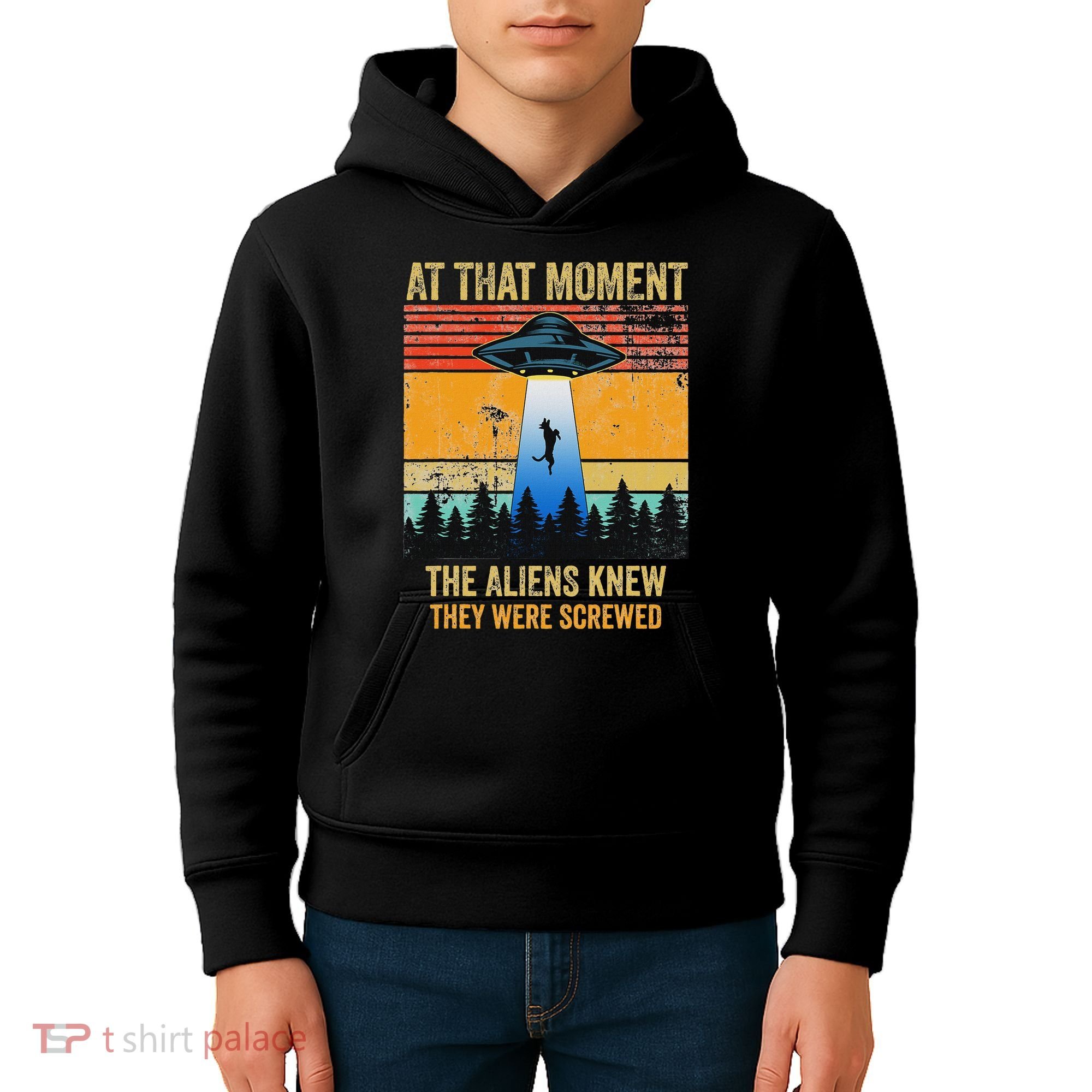 Funny Alien Abduction Malinois Dutch Shepherd Ufo Uap Dog Kids Hoodie