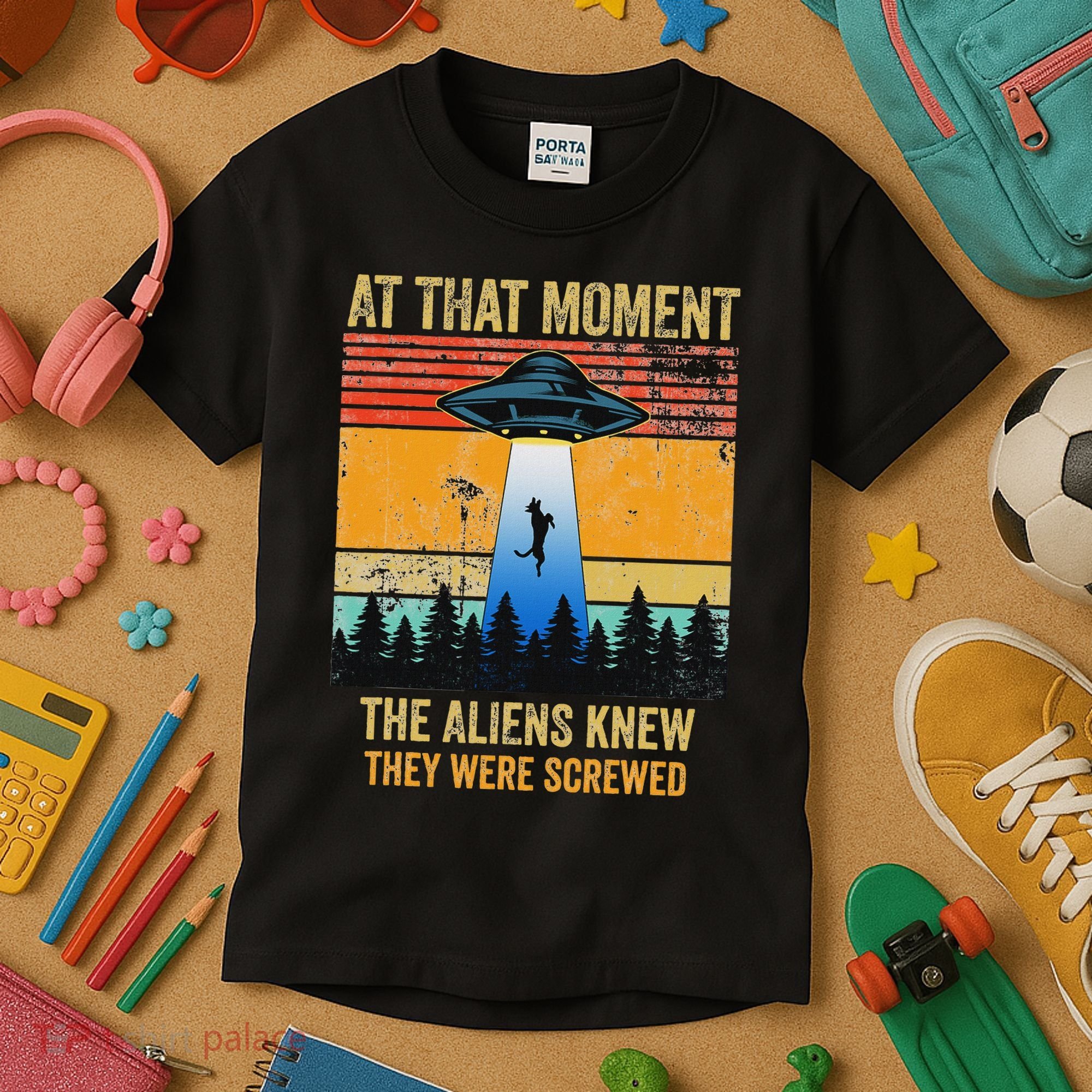Funny Alien Abduction Malinois Dutch Shepherd Ufo Uap Dog Kids T-Shirt