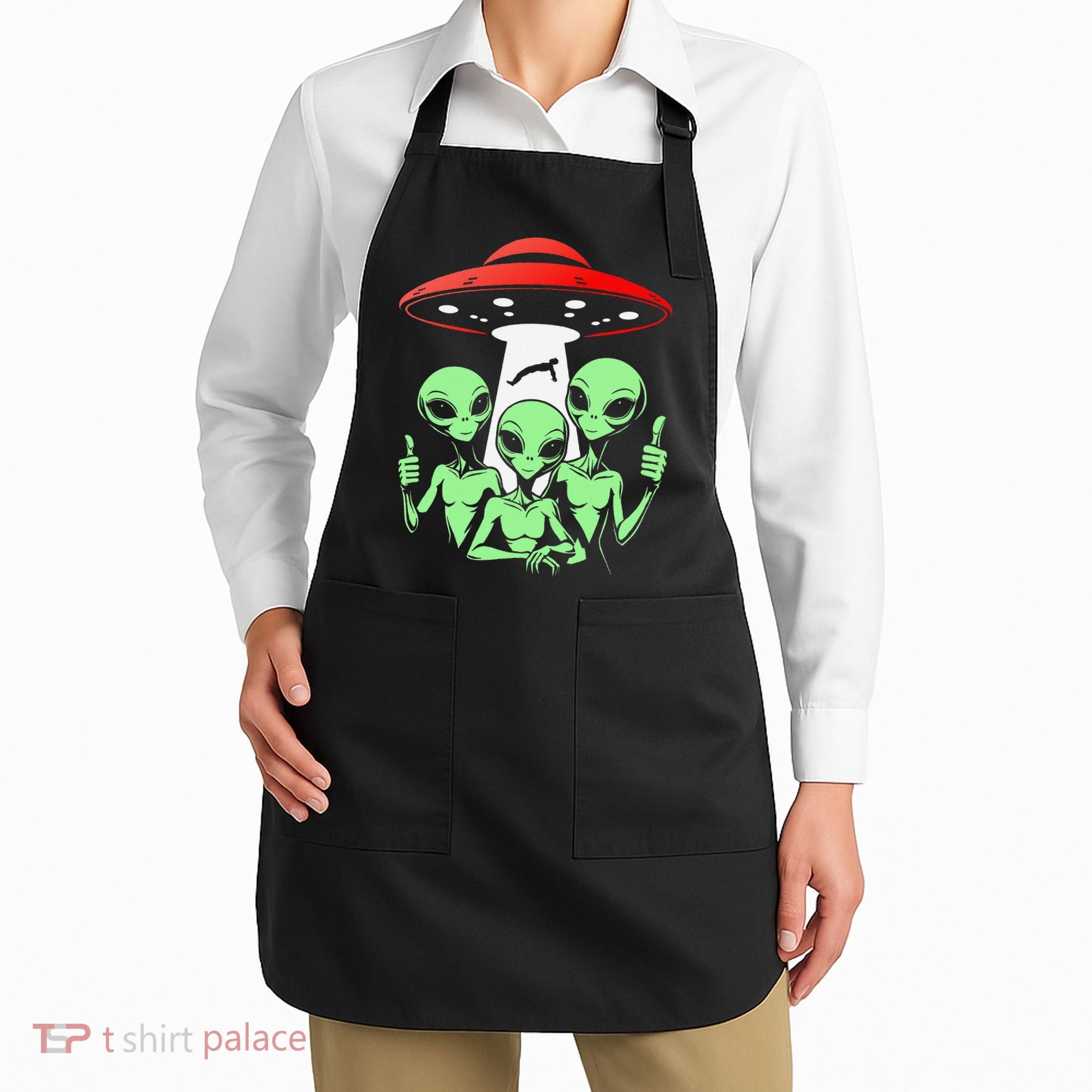 Funny Alien Abduction Selfie Alien Vacation Fishing Trip Apron