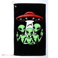 Funny Alien Abduction Selfie Alien Vacation Fishing Trip Golf Towel thumb 0