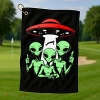 Funny Alien Abduction Selfie Alien Vacation Fishing Trip Golf Towel thumb 1