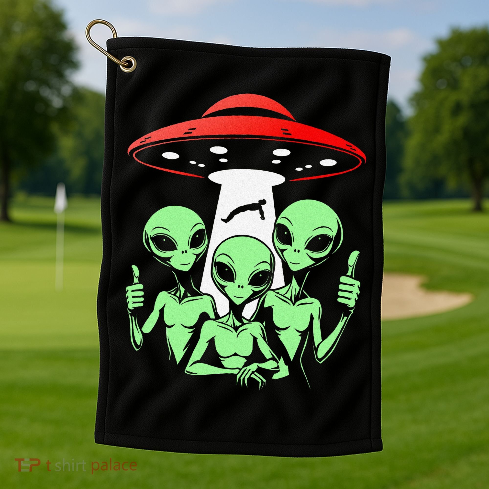 Funny Alien Abduction Selfie Alien Vacation Fishing Trip Golf Towel