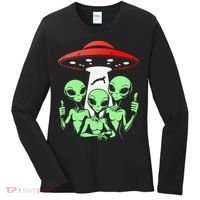 Funny Alien Abduction Selfie Alien Vacation Fishing Trip Women's Long Sleeve Shirt thumb 0